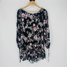 Anthropologie Jaase Mini Babydoll Ruffle Dress Boho Floral Black Women's S