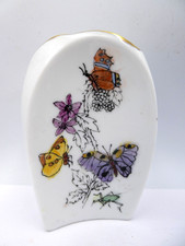 VINTAGE PORCELAIN HAND PAINTED GILT RIM VASE BUTTERFLIES FLOWERS - STUDIO ARTIST