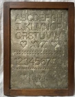 VTG Tin Alphabet Numbers Cottage Sampler Sign Wood Framed Tin Punched Folk Art