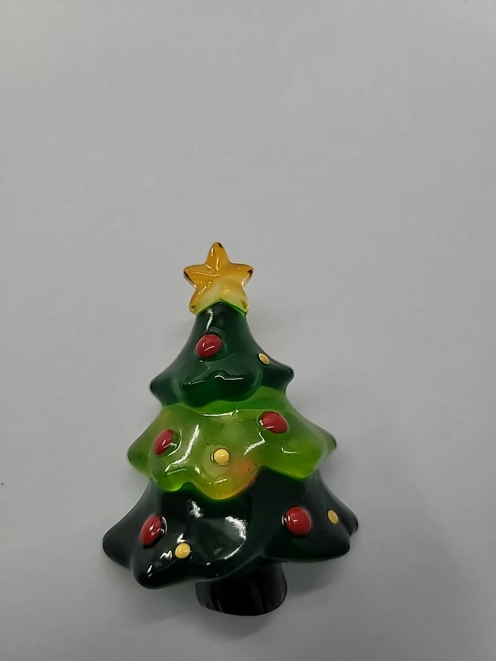 Broche prendedor de árbol de Navidad de plástico vintage verde rojo adornos estrella adorno luz Foto 3 de 4