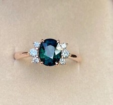 Teal Sapphire Ring-Sterling Silver-Engagement Anniversary birthday gift For Her