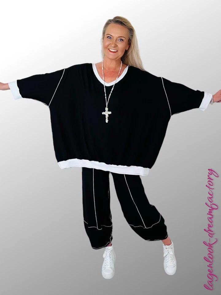 MY OBSESSION MYO-Lagenlook Oversize Ballon-Jersey Pulli Kapuze 46,48,50,52,54,56,58