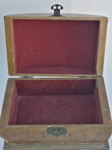 Box Schmuck Antik Holz geschnitzt Chinesisch Tief Handarbeit Signiert Medium Braun Selten - Bild 18 von 19