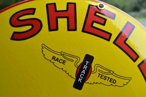 Plaque émaillée SHELL green streak gasoline race enamel sign Huile Autombile - Afbeelding 4 van 4