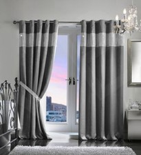 Image of DIAMANTE THERMAL BLACKOUT PAIR CURTAINS READY MADE EYELET RING TOP FULLY LINED