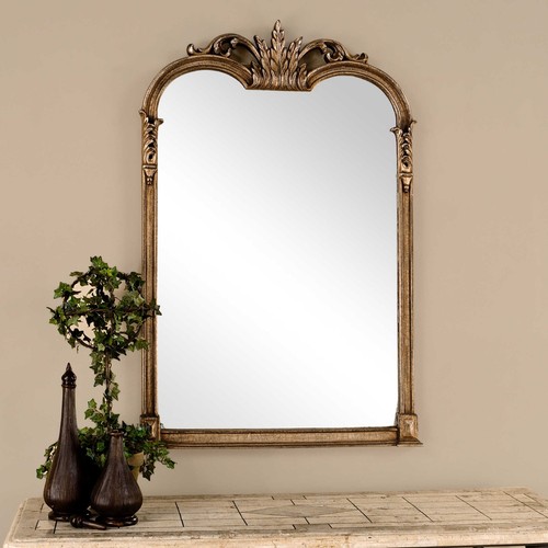 Lavish Elegant Gold Silver Arch Wall Mirror | Ornate Antique Style 42" Old World - Picture 2 of 6