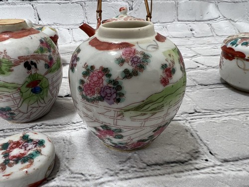 ANTIQUE JAPANESE KUTANI MEIJI PORCELAIN HAND-PAINTED TEAPOT SET - Picture 22 of 24