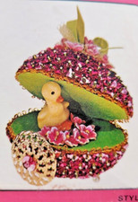 Fibre-Craft DUCK CART Pink/Green Easter Vtg Sequin Bead Christmas Ornament Kit