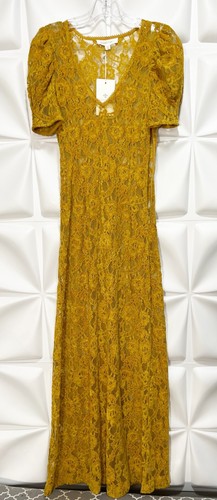 Shabby Chic Sz XS Mustard Yellow Gold Chenille Velvet Lace Maxi Dress NWT NEW - Picture 9 of 20
