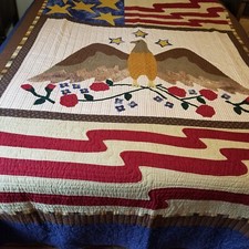 Flag Stars Stripes Eagle Patriotic Valor Military Quilt Americana 78"Wx101"L