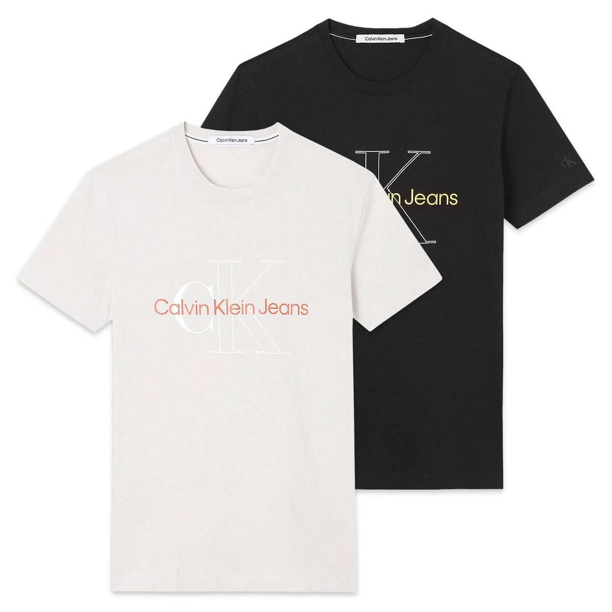 Calvin Klein T-Shirt - CK Jeans Two Tone Monogram Tee - Black, Eggshell -  BNWT