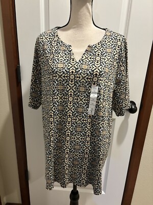 NWT CROFT & BARROW Women Plus Size 1X Multicolor Split Neck Tee