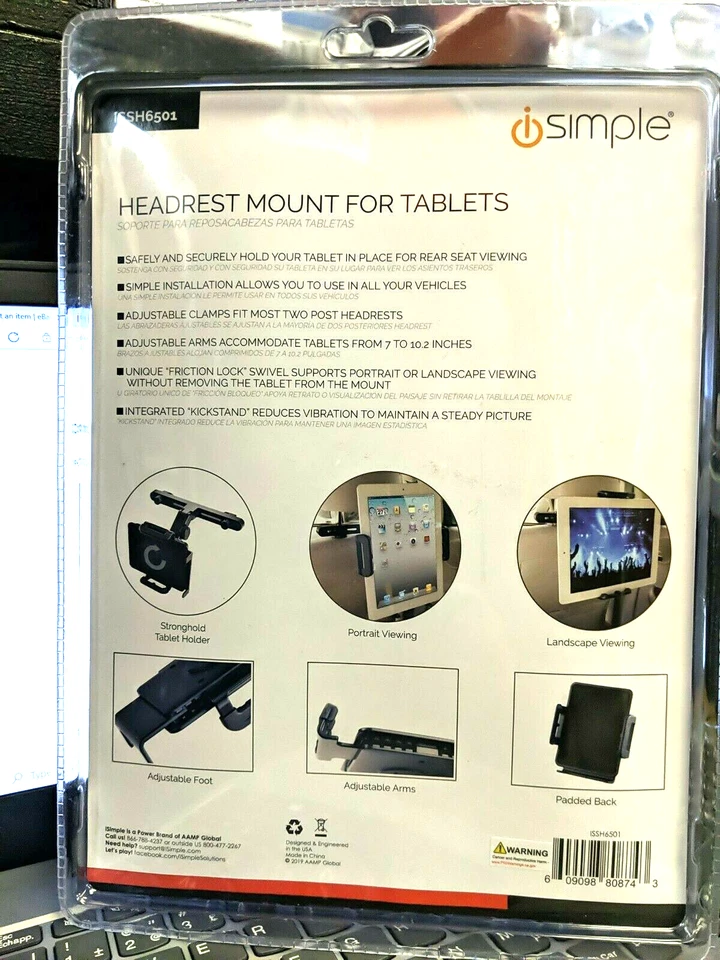 ISIMPLE STRONGHOLD UNIVERSAL HEADREST MOUNTING SYSTEM FOR TABLETS, DURABLE - Image 4 of 4