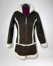 Vintage 90s Hooch Chocolate Suede Style & Cream Shearling Zip Up Coat Vgc Uk 10