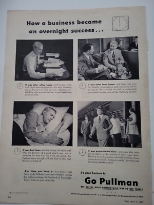 1949 Go Pullman railway railroad train business overnight success vintage ad