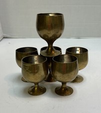 Vintage Brass Cordial Liquor Aperitif Footed Cups Goblets 2 1/4" Set of 6