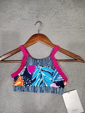 Athleta Girl Paradise Splash Bikini Top Girls XS/6 Blue Pink Floral Swimwear NWT