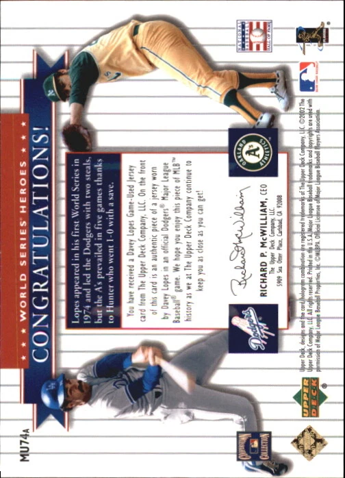 2002 World Series Heroes Classic Match-Ups Memorabilia #MU74a D.Lopes Hunter - Image 2 of 2