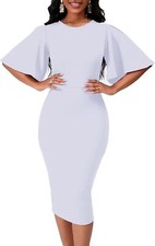 Women's Short Sleeve Ruffle Flared Bodycon Dress - Business Office Casual Style