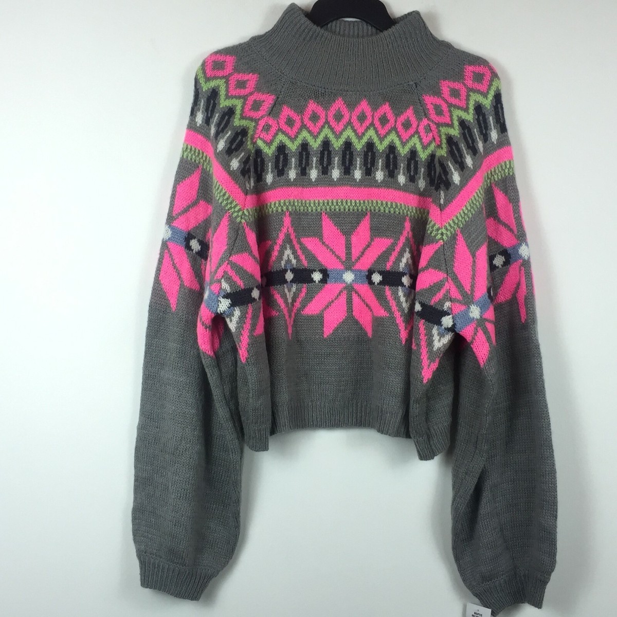 Planet Gold Womens Size Small Grey Pink Green Brights Pullover