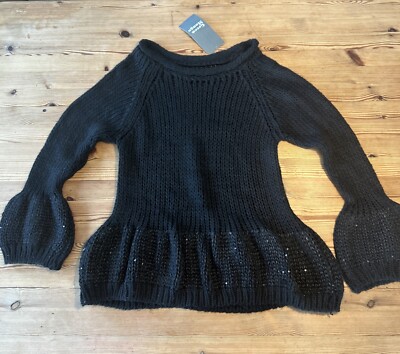 Green Mango Pullover Kurz 36 38 Schwarz Mohair Lana Wool Beige Strick Glitzer