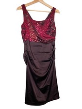 Suzi Chin for Maggy Boutique Womens Maroon Cocktail Dress Size 8P Ruched