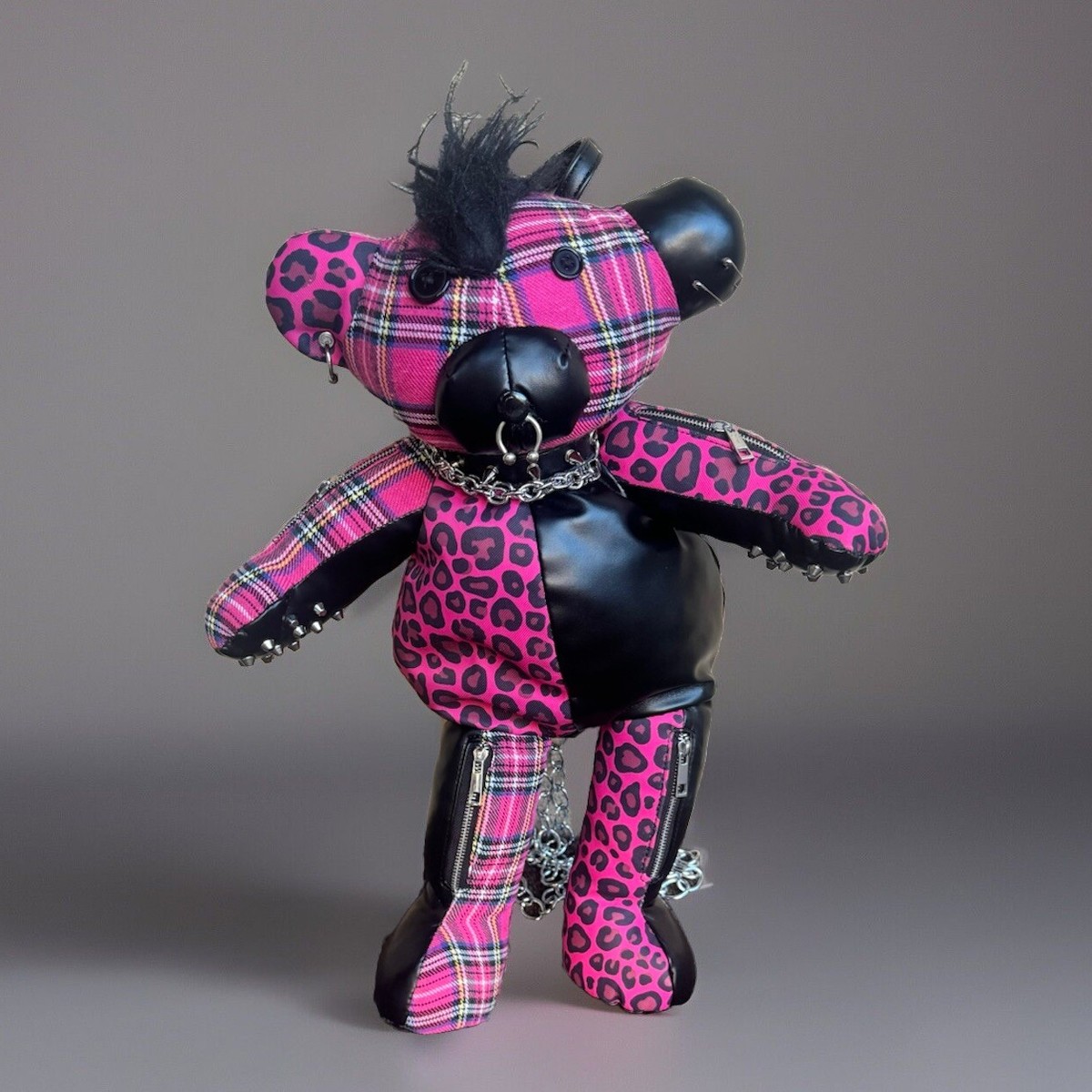 Dolls Kill / Current Mood Tormented Teddy Punk Pink/Black Bear