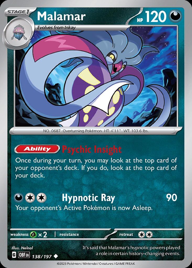 Pokemon Malamar (138/235) Obsidian Flames LP REVERSE HOLO