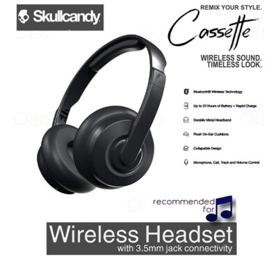 SKULLCANDY [ Cassette ] Retro-Style Wireless Bluetooth On-Ear Headphones (Black)