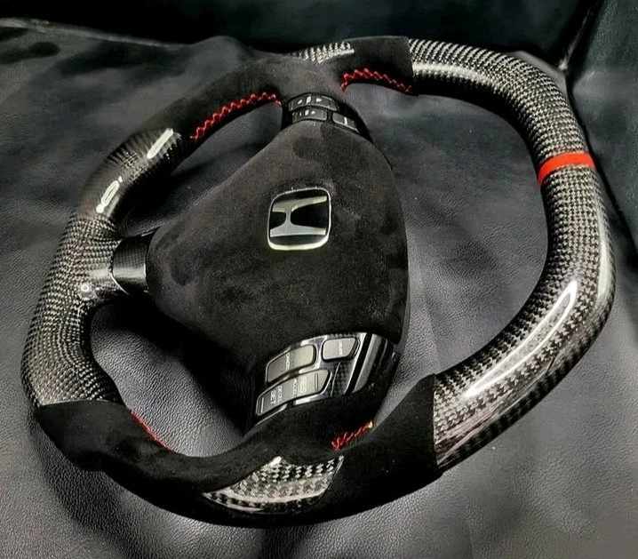 Volante de fibra de carbono y cuero REAL para Honda Accord CL9 / Acura TSX. Foto 2 de 4