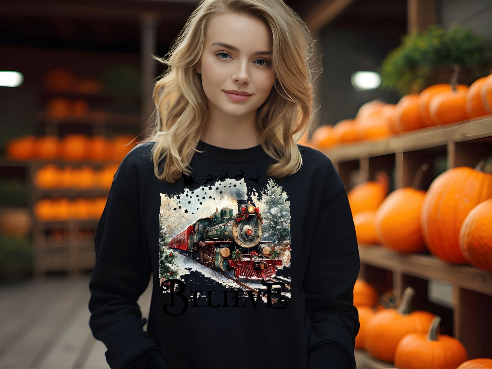 Christmas Train Sweatshirt Holiday Crewneck North Pole Express Gift