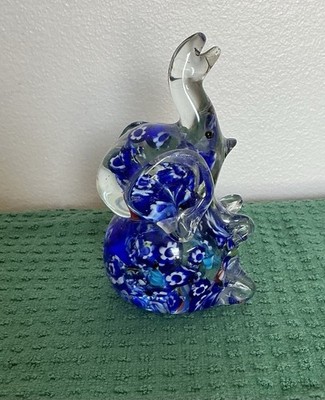 Glass Art Blue Elephant