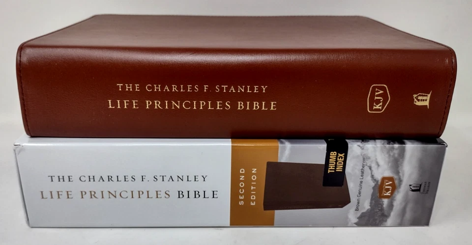 KJV Charles Stanley Life Principles Bible Second Indexed Brown GENUINE LEATHER - Image 3 of 4