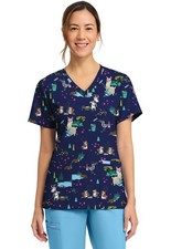 Cherokee Prints Women's Print V-Neck Top CK856 CUCW Clean Up Crew