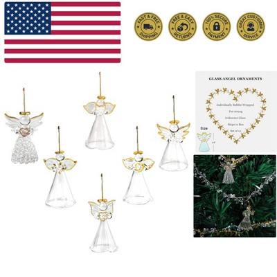 Glass Angel Ornaments for Christmas Tree Set of 12 - 2.5'' Mini in 6 Unique De...