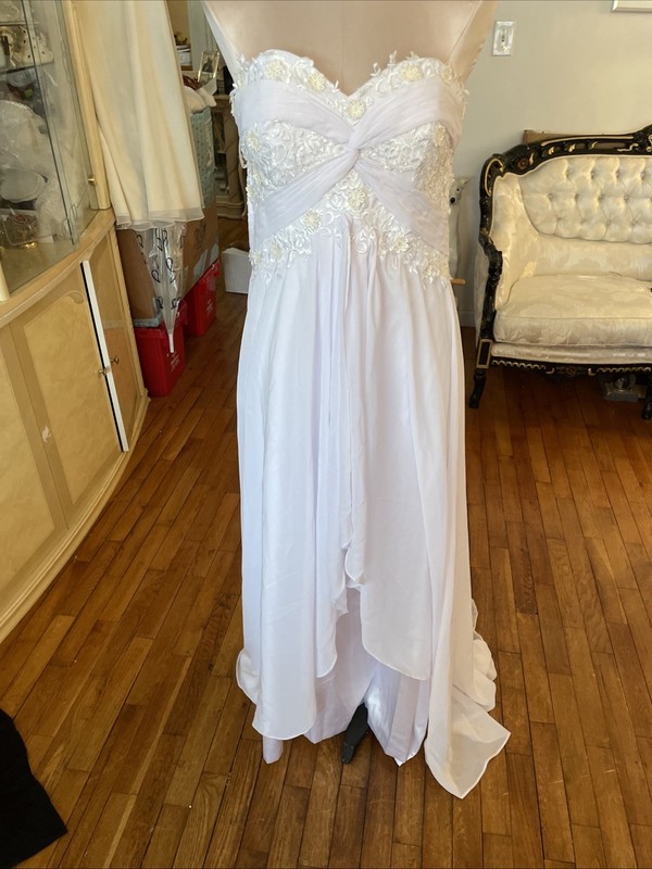 #144- Hebos Strapless Beaded Embellished White Wedding Gown with Train