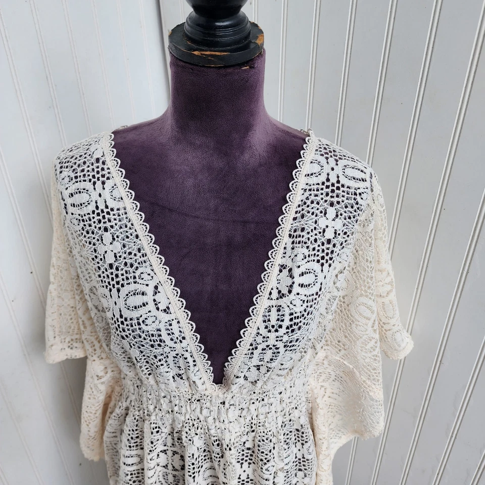 Xhilaration Natación Encubrimiento Crema Marfil Encaje Ligero Fluido Crochet Boho XL Foto 3 de 4