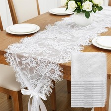 12PCS White Lace Table Runners, 14 x 120 Inch Rustic Vintage Table Cloth with...
