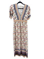 Urban Romantics Floral Boho Maxi Dress Small Border Print Deep V Empire Waist