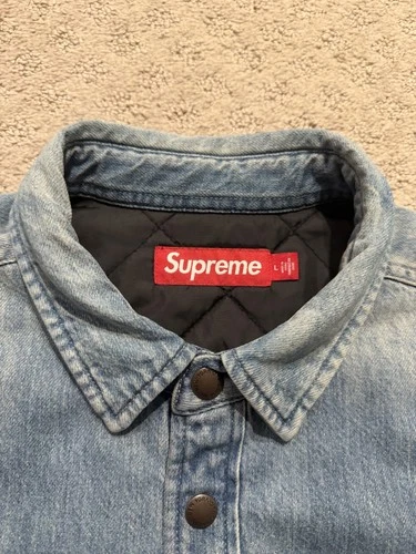 Supreme Quilted Lined Denim Snap Shirt (SS26) Blue nwot image 3