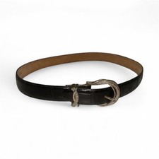 Brighton Silver Buckle Croc Embossed Black Belt Women  s Size 34 M/L Leather
