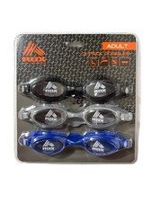 Adult RBX Swim Goggles 3-Pack In Black, Blue, Gray- NEW