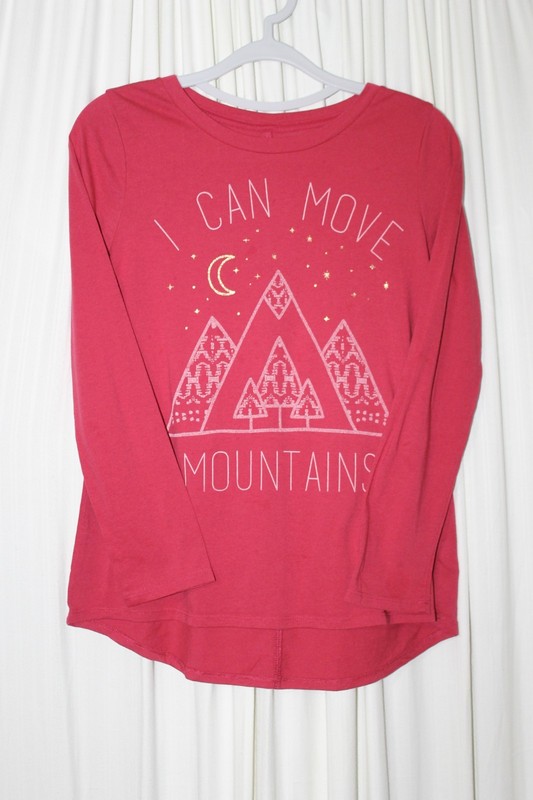 Old Navy Girls Size XL 14 Red "I Can Move Mountains" Long Sleeve Top