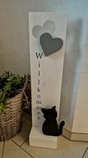 Holzschild Willkommen Doppelherz weiß grau 9...