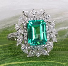 6.20 Ct Emerald Cut Natural Emerald Diamond Wedding Ring 14K White Gold Plated