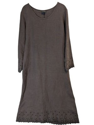 TSD Dress M Brown 100% Hemp Embroidered Boho Long Sleeve Midi Sustainable Eco