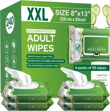 Adult Wipes For Elderly Softly Scented - 8x13" 240ct (4 Packs of 60)