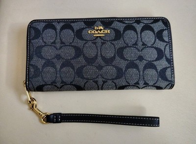 COACH OUTLET Jacquard Black Signature Logo Long Wallet Round Zip Rare New CH369