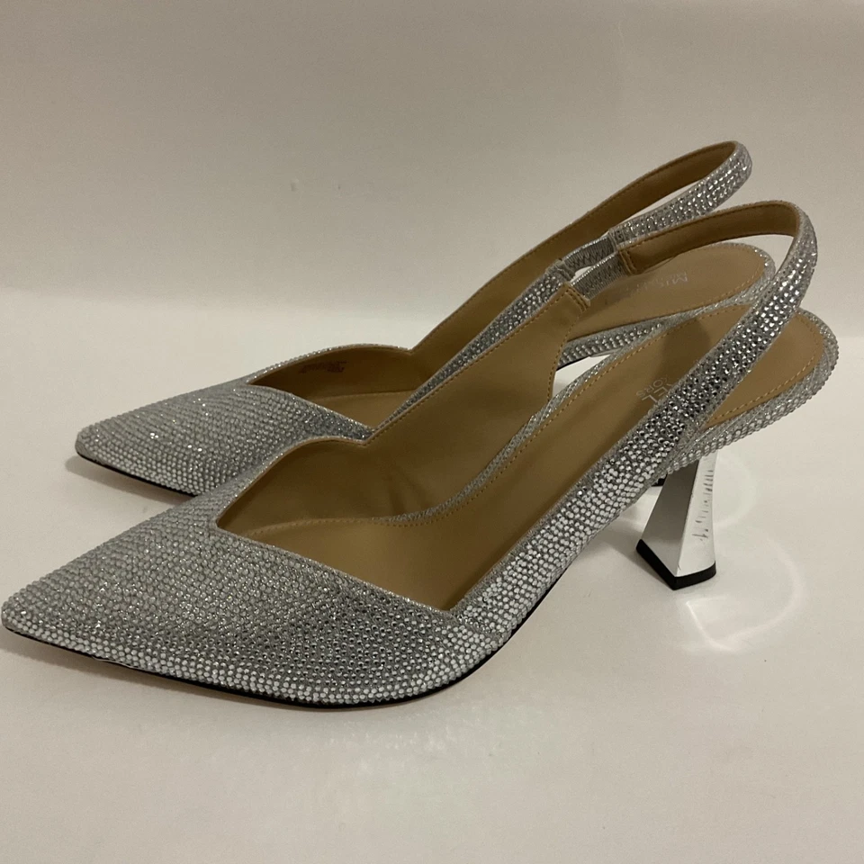 Michael Kors Chelsea Slingback Heels,Silver,Rhinestone,Sparkle,Cinderella, 10 M - Image 4 of 4