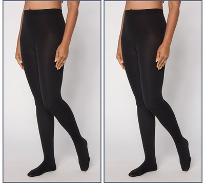 Muk Luks Set of 2 High Waisted Fleece-Lined Tights Black/Black L/XL New